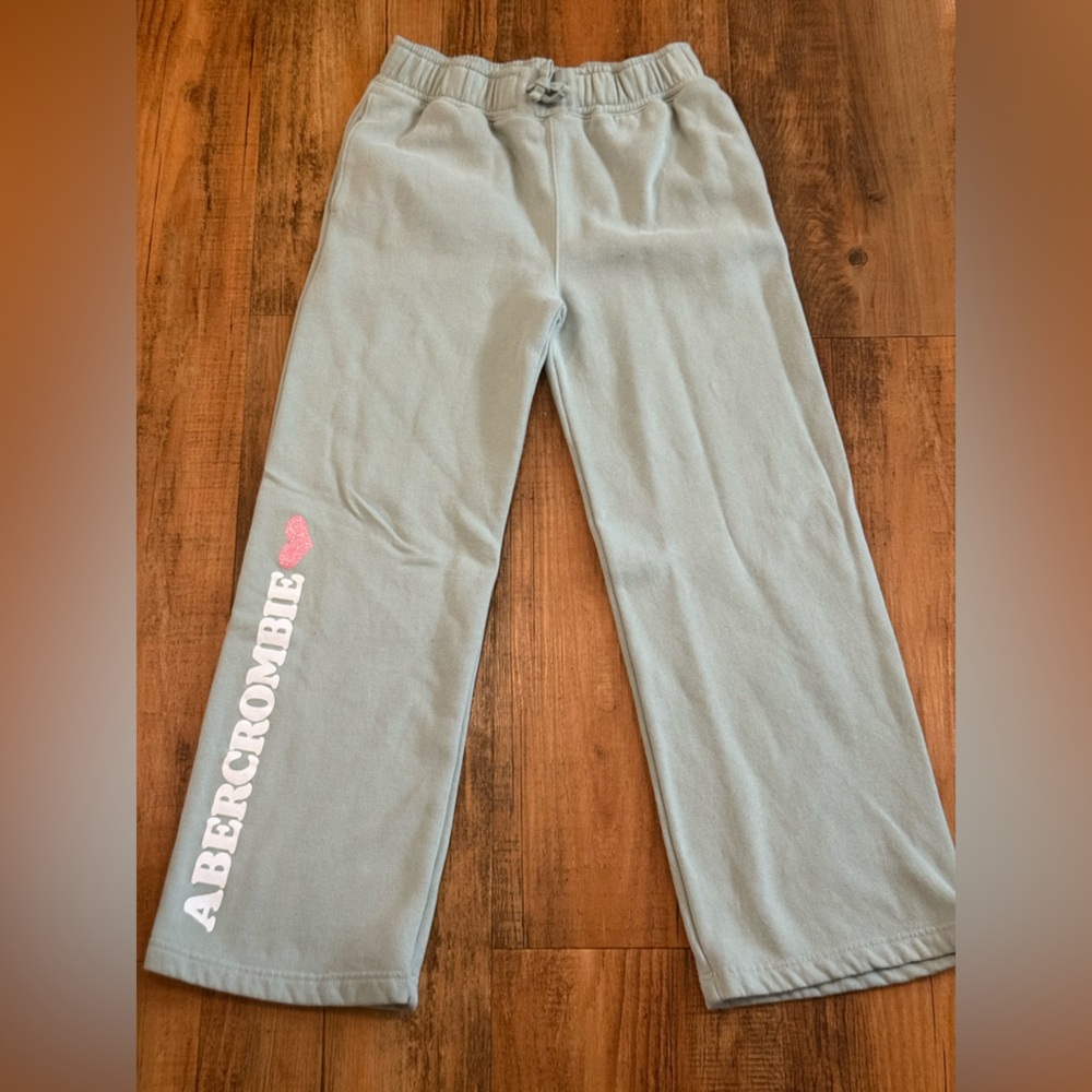 abercrombie kids light green fleece joggers with logo